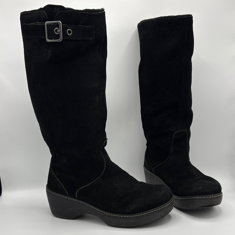 Women’s Crocs  Black Suede Knee-High Platform Boots